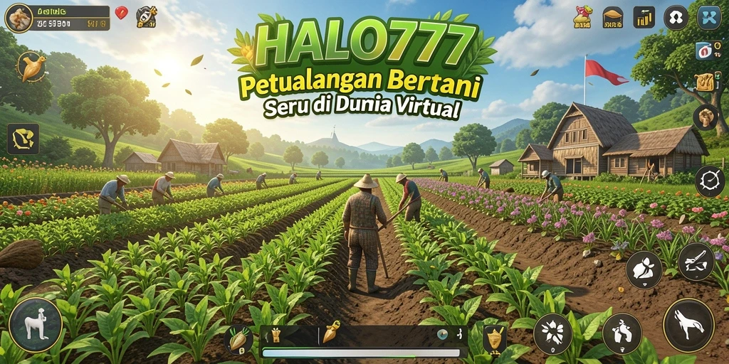 Tangkapan layar gameplay HALO777 menampilkan suasana bertani yang menyenangkan.