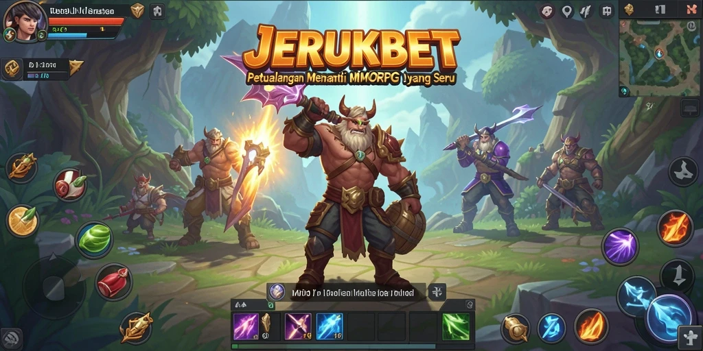 Screenshot utama JERUKBET menampilkan aksi seru dalam pertempuran melawan monster.