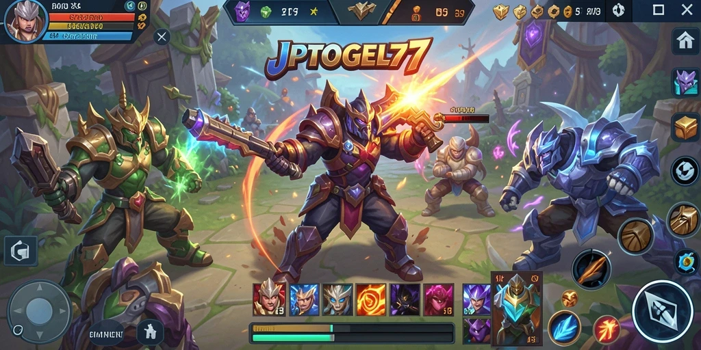 Tampilan gameplay seru JPTOGEL77 di arena pertarungan MOBA.