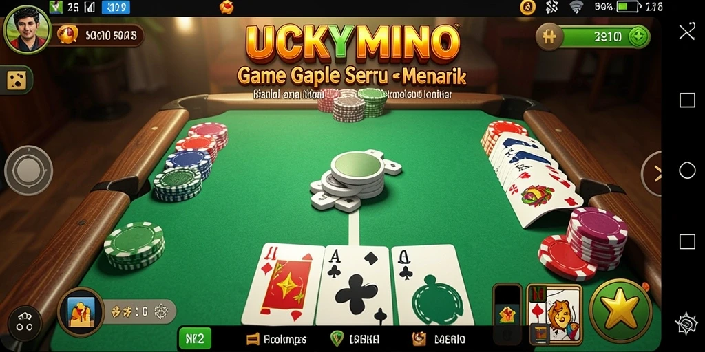 Tampilan gameplay seru dari LUCKYMINO, permainan Gaple yang mengasyikkan.